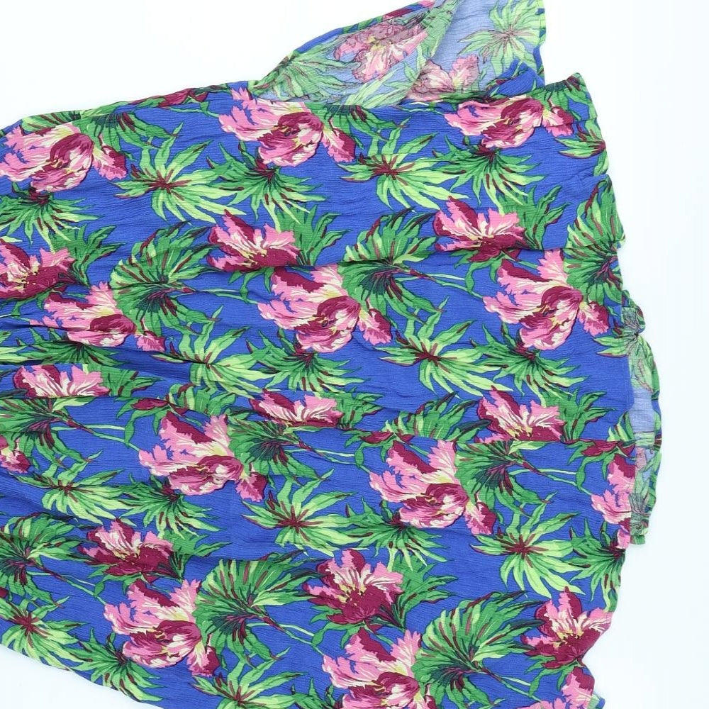 Topshop Womens Blue Floral Flare Skirt Size 8