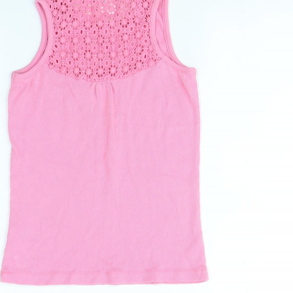 Brand and care label for George girls’ pink basic tank, size 9, years