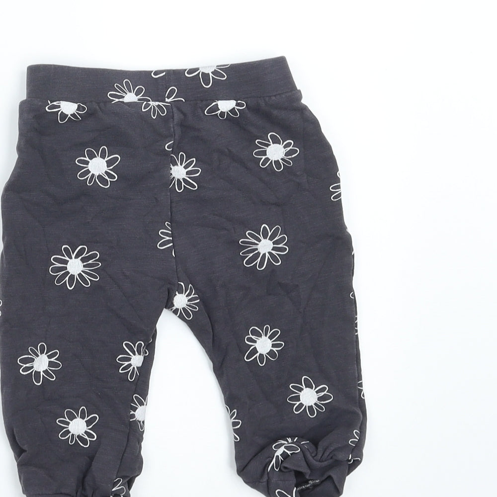 Nutmeg Girls Grey Floral Jogger Trousers Size 6-9 Months