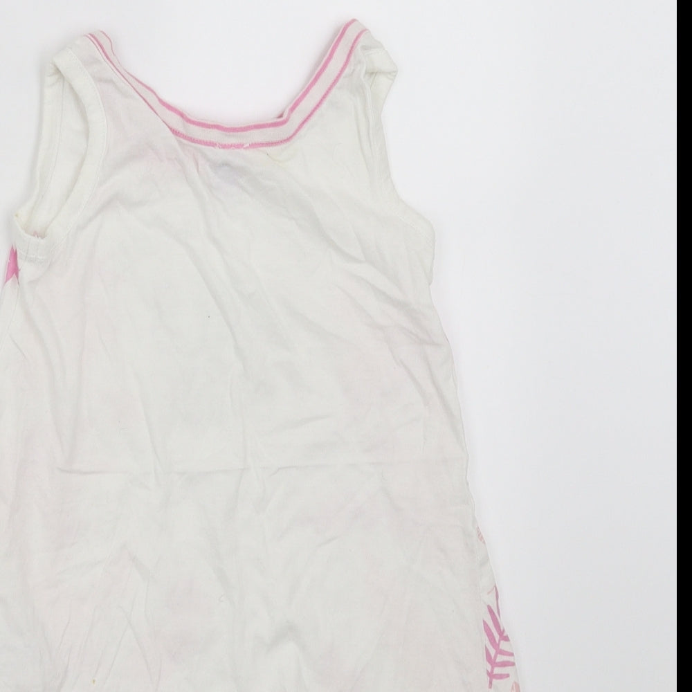 Brand and care label for Dopo Dopo girls’ white floral basic tank, size 2-3, years - flamingo