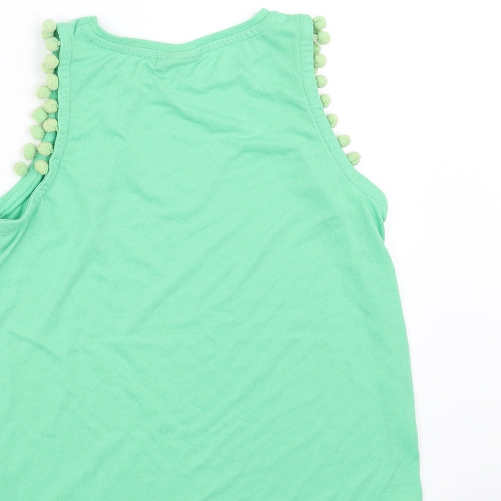 Matalan Girls Green Basic Tank Size 11 Years - pom pom detail