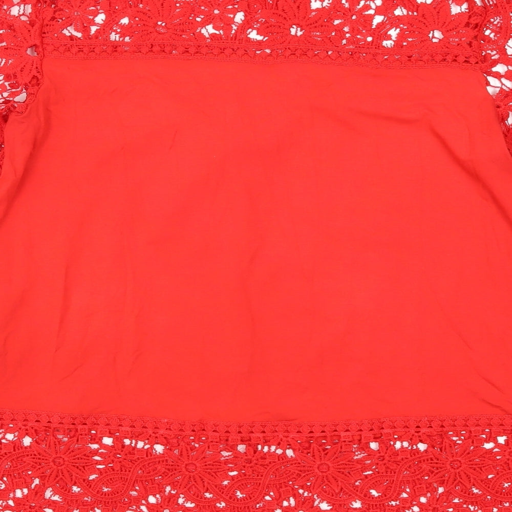 Elite99 Womens Red Lace Basic T-Shirt Size 10