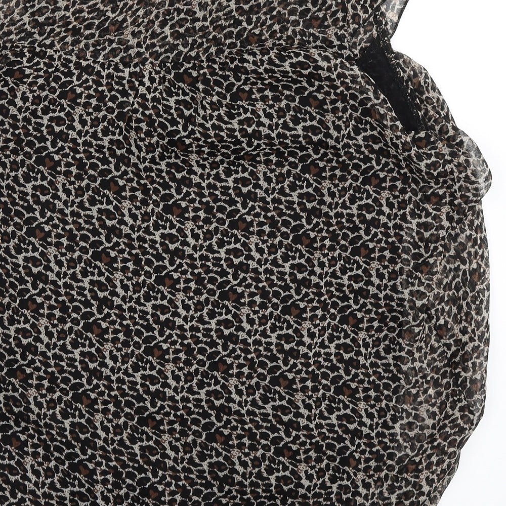 New Look Womens Black Animal Print Basic Blouse Size 12