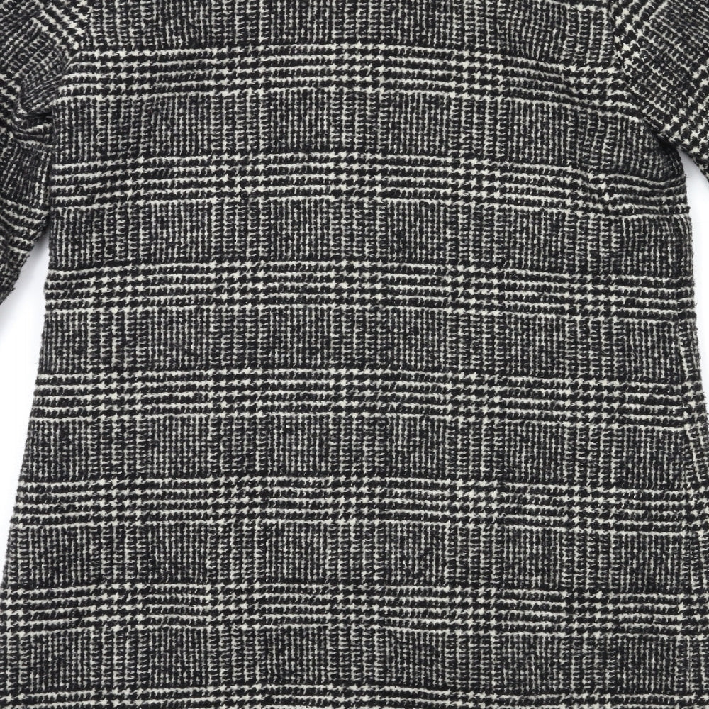H&M Womens Black Check Overcoat Coat Size 8