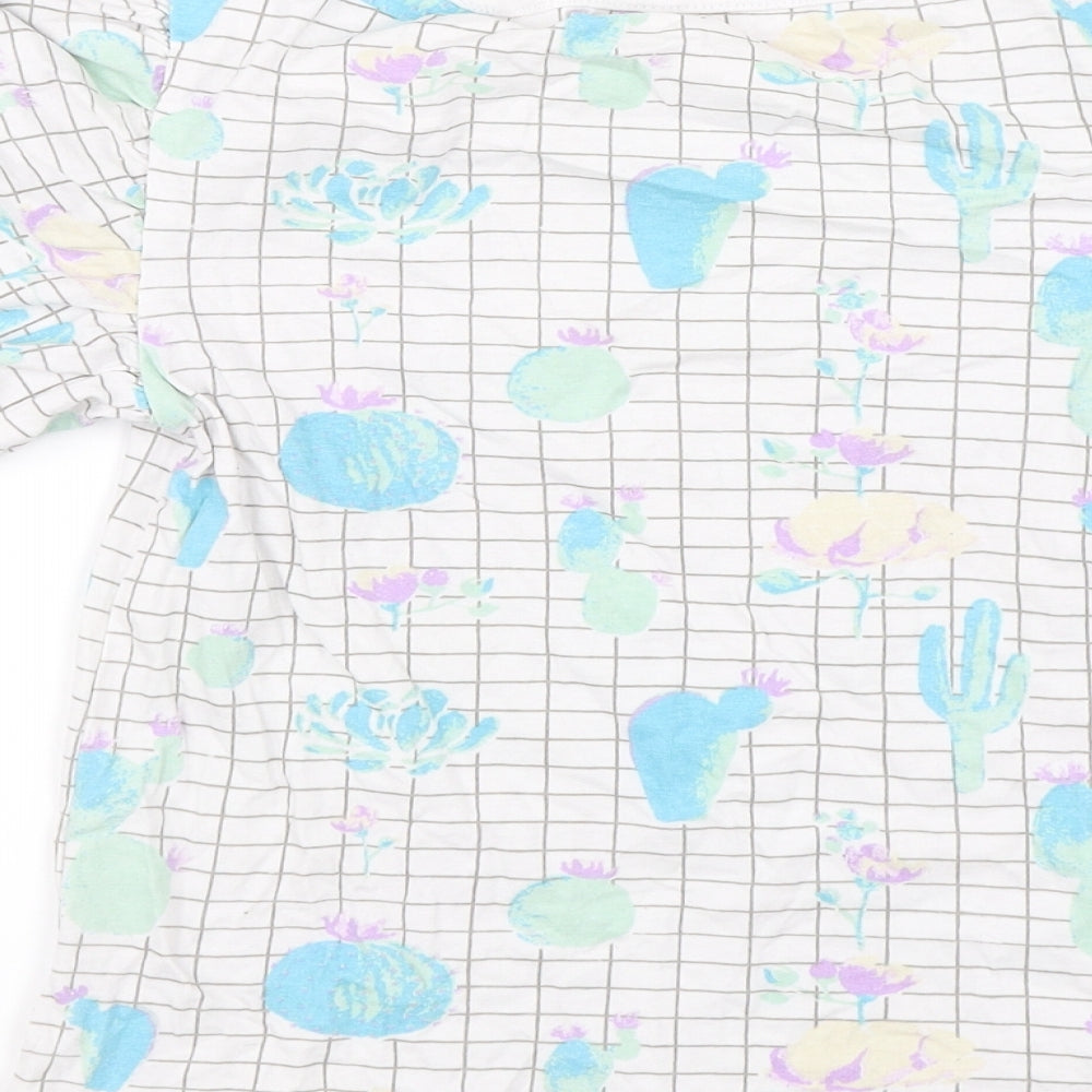 Preworn Girls White Basic Blouse Size 9-10 Years - Cactus print