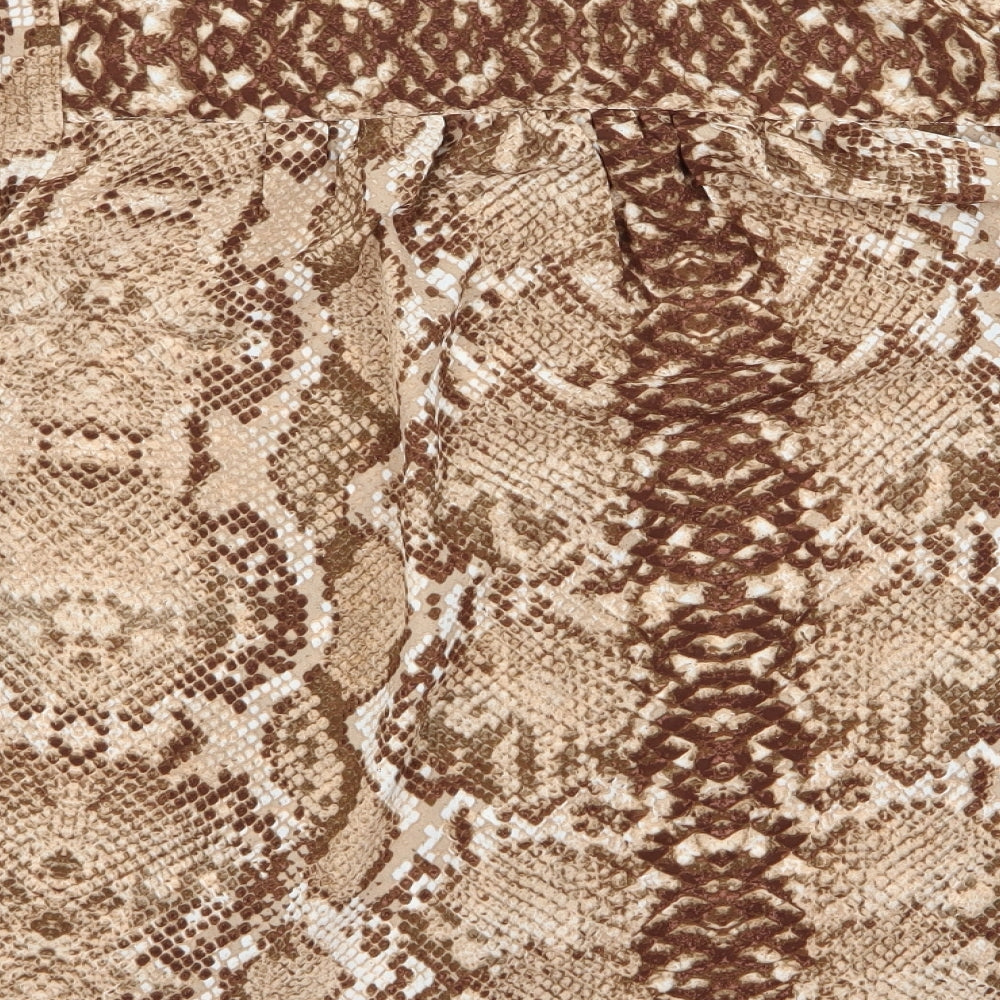 H&M Womens Brown Animal Print Basic Button-Up Size 12