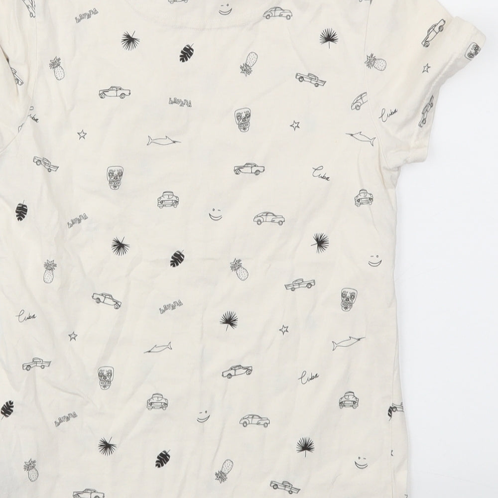 M&S Boys Ivory Geometric Basic T-Shirt Size 7-8 Years