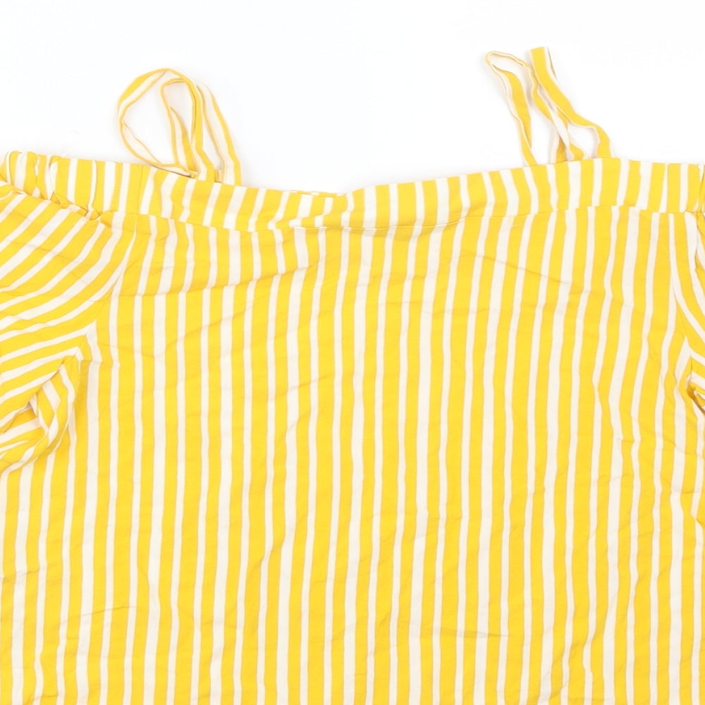 Primark Girls Yellow Striped Basic T-Shirt Size 12-13 Years