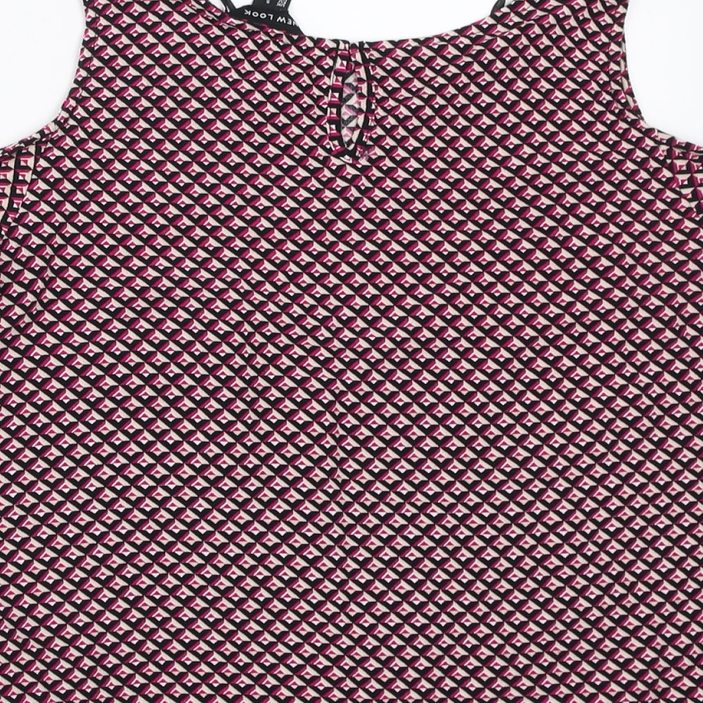 New Look Womens Pink Geometric Basic Blouse Size 6 - cold Shoulder