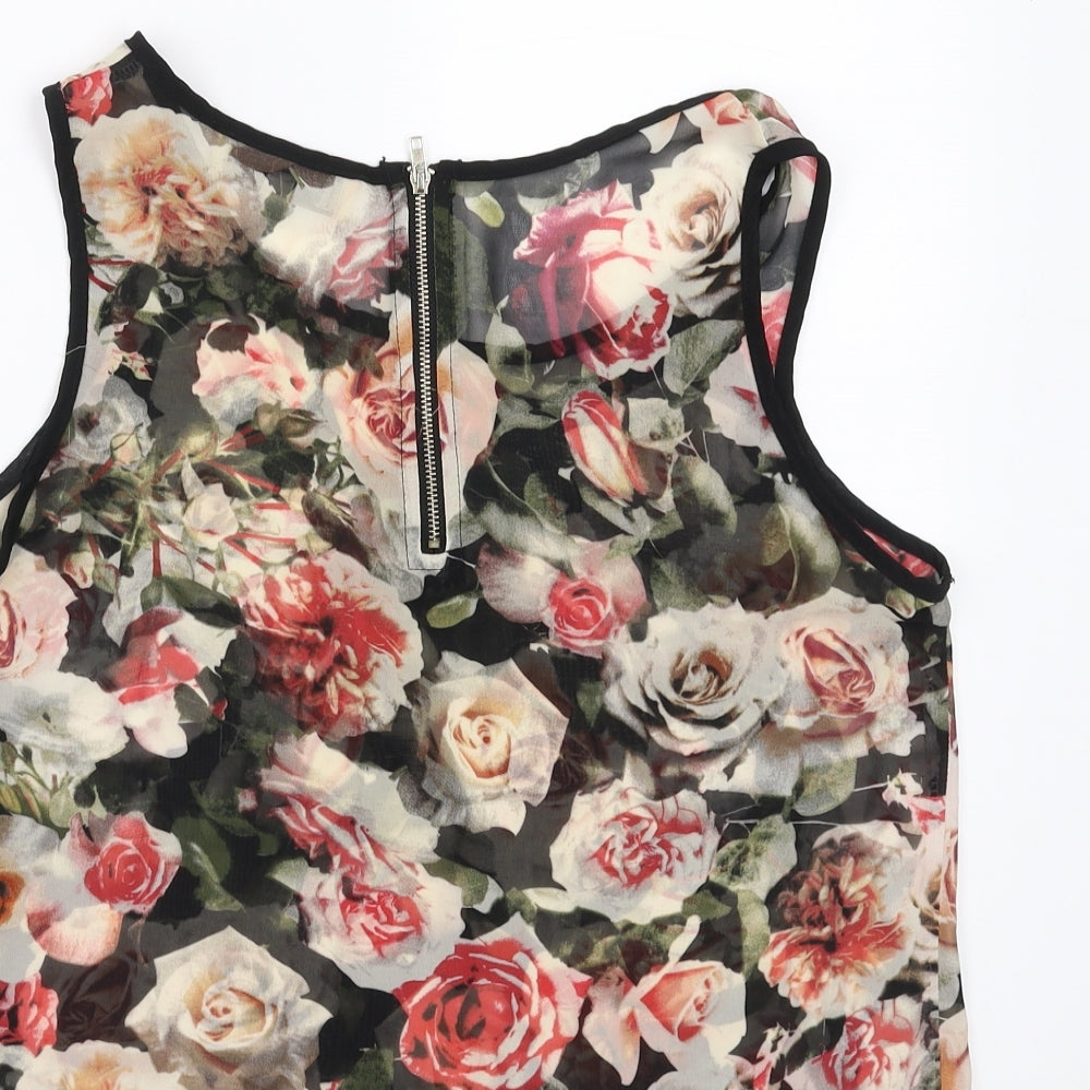 Hearts & Bows Womens Black Floral Basic Blouse Size 8 - sheer
