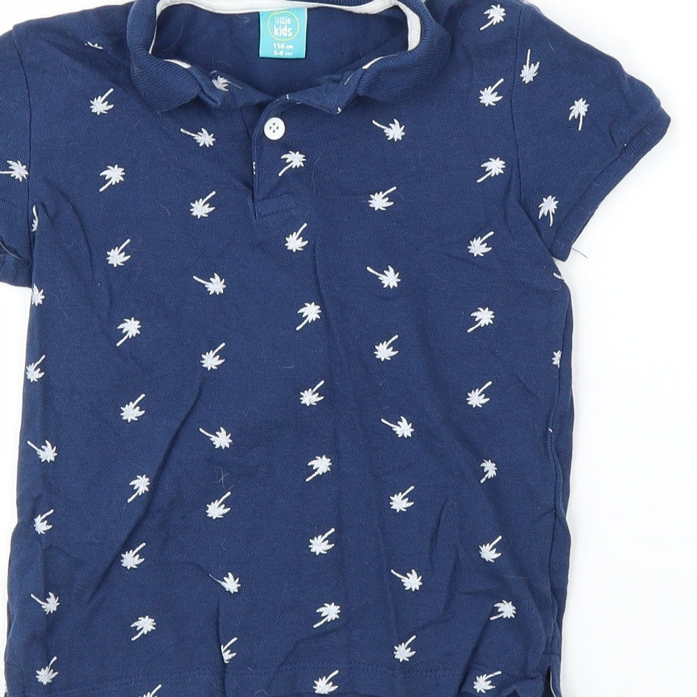 Little Kids Boys Blue Basic Polo Size 5-6 Years - Palm trees