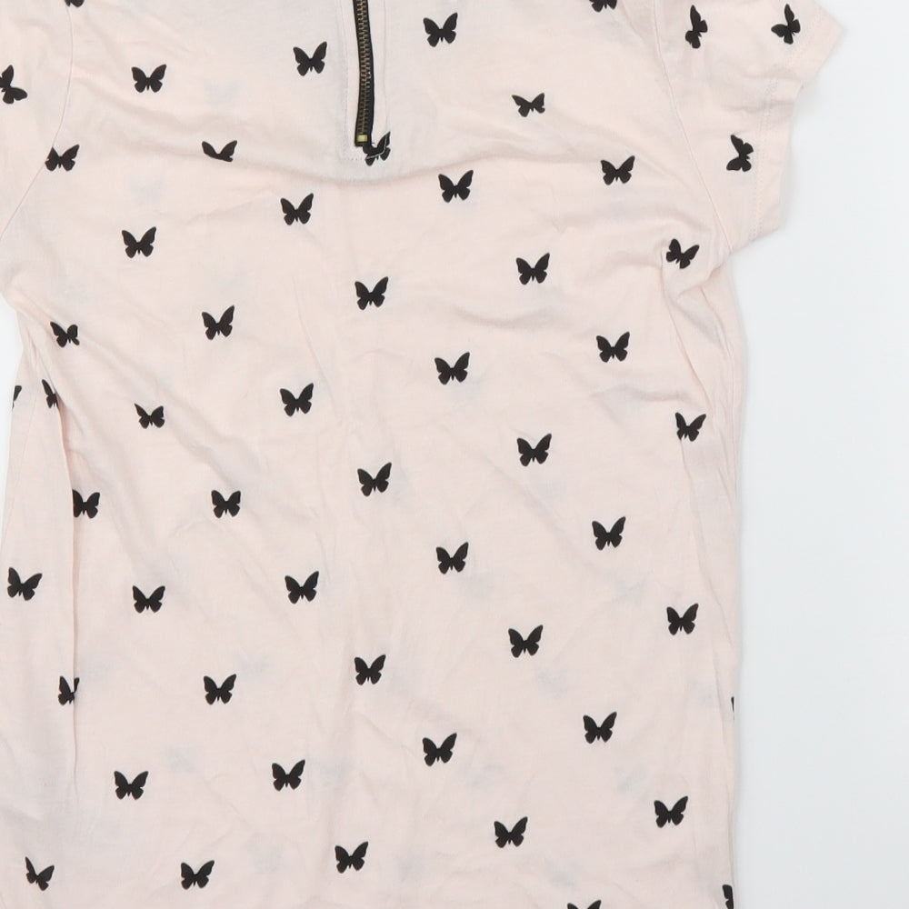 Bershka Womens Pink Animal Print Basic T-Shirt Size S - Butterflies