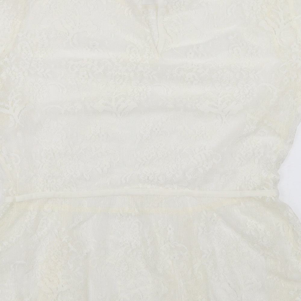 NEXT Womens White Floral Basic Blouse Size 14