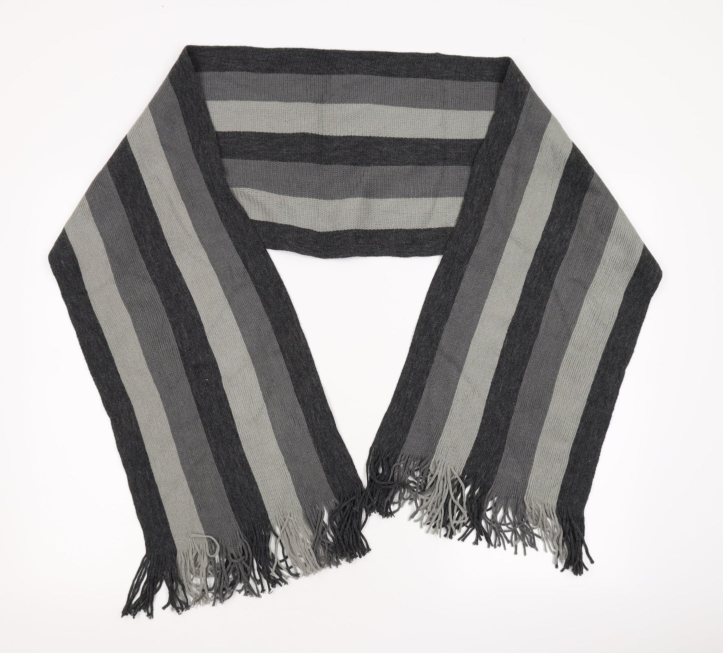 Preworn Grey Striped Knit Scarf One Size