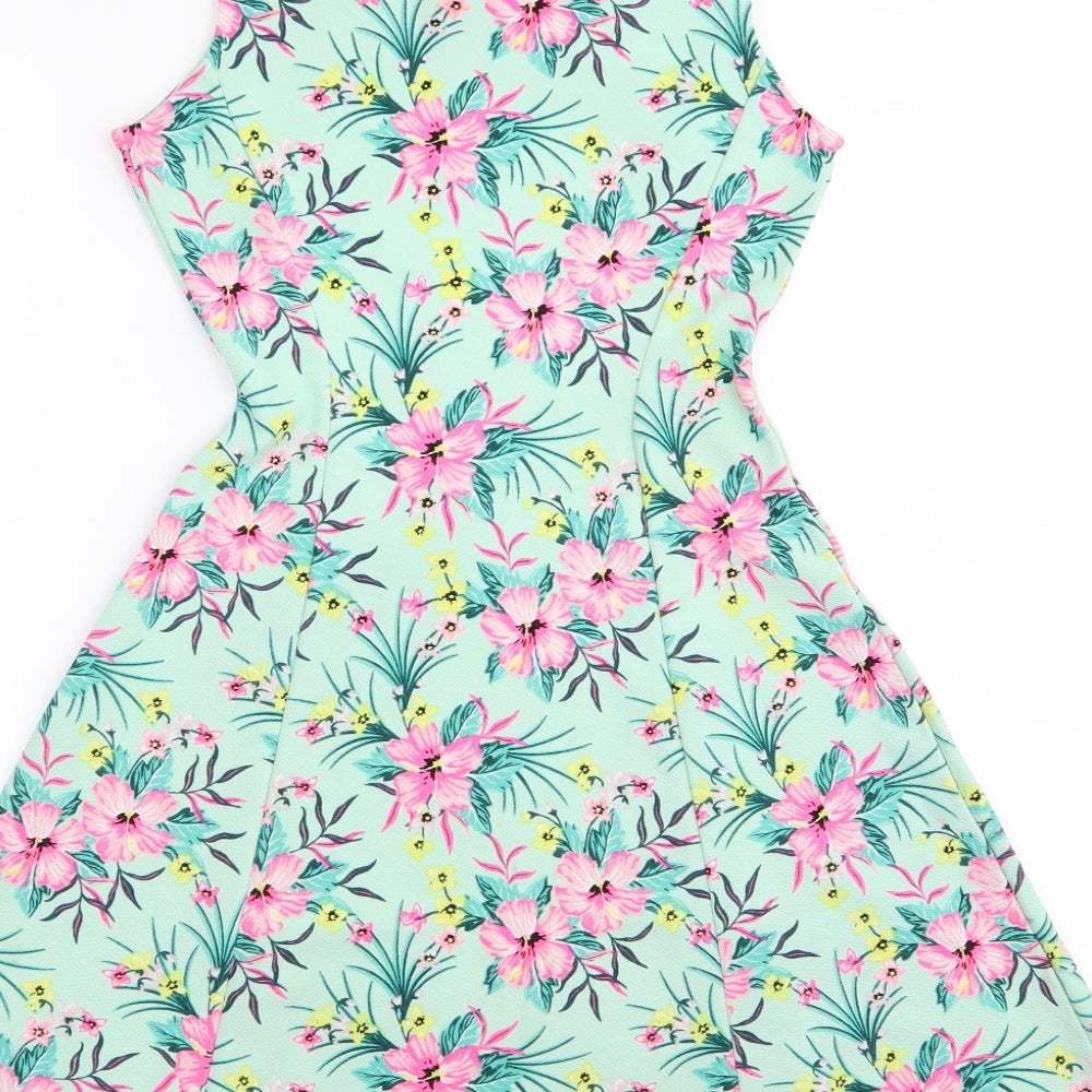 Divided by H&M Womens Green Floral Fit & Flare Size 8