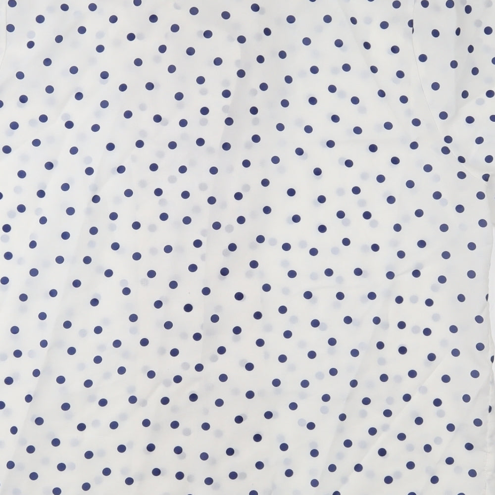 Features Womens White Polka Dot Basic Button-Up Size 14