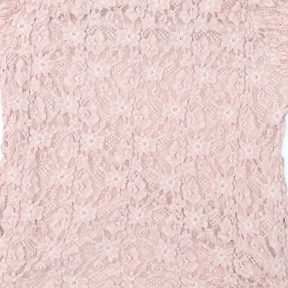 Forever Womens Pink Floral Lace Basic Blouse Size M