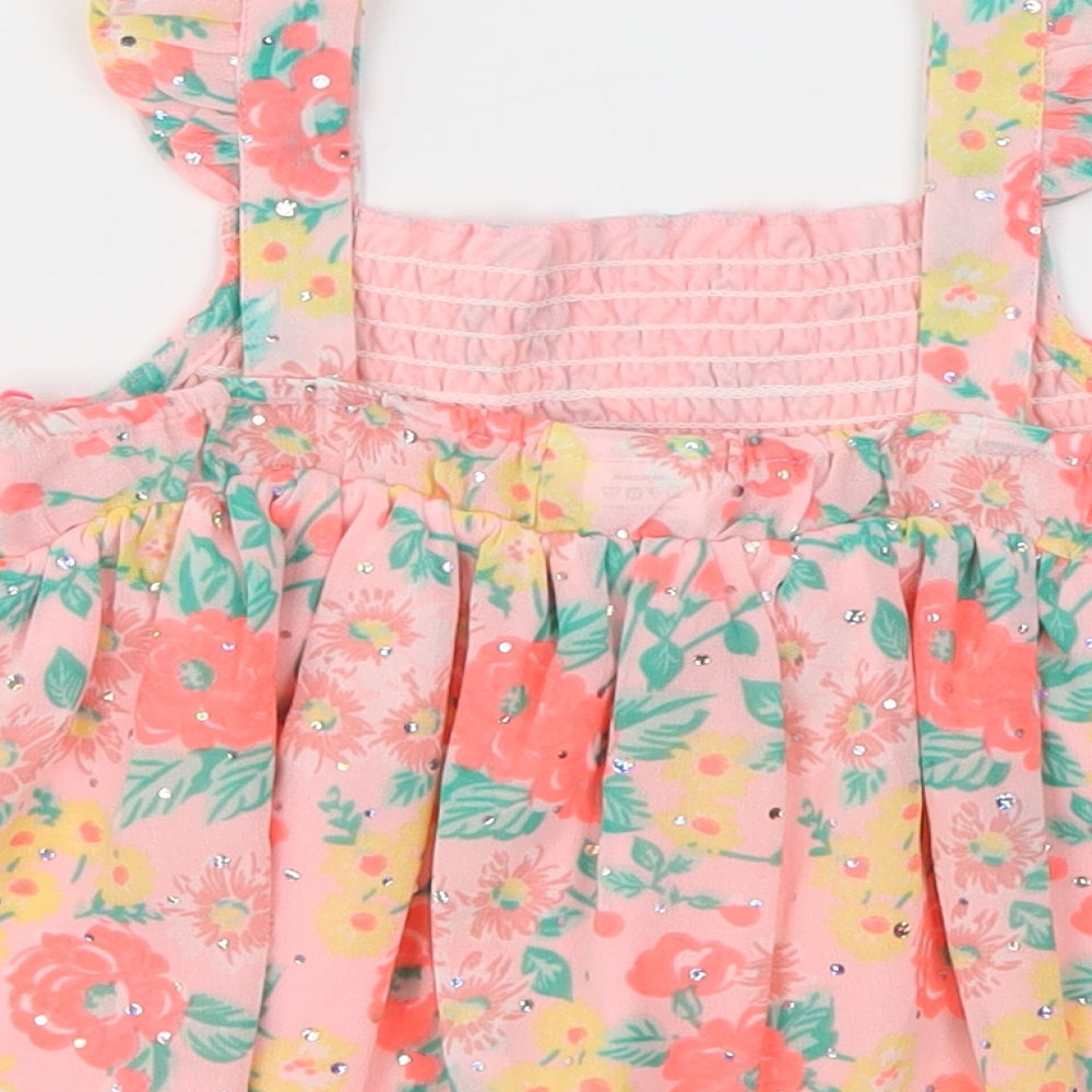 Little Lass Girls Pink Floral Basic Blouse Size 6 Years