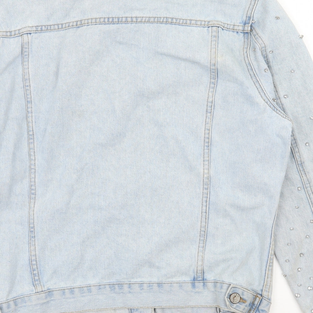 New Look Womens Blue Denim Jacket Size 8 - Distressed
