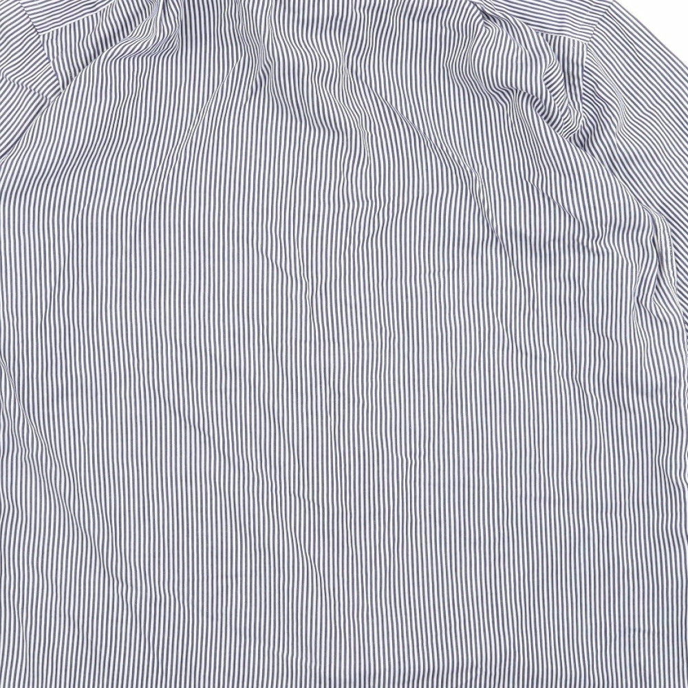 m&s Womens Blue Striped Basic Button-Up Size 32