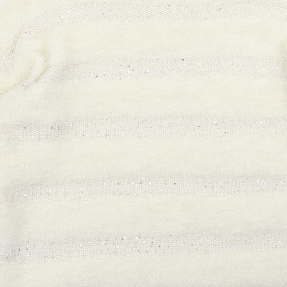 F&F Womens White Striped Pullover Jumper Size 14
