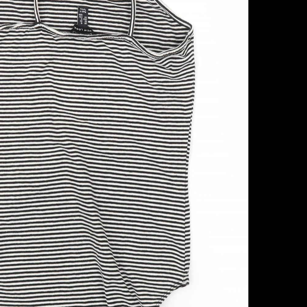 New Look Womens Black Striped Leotard One-Piece Size 16