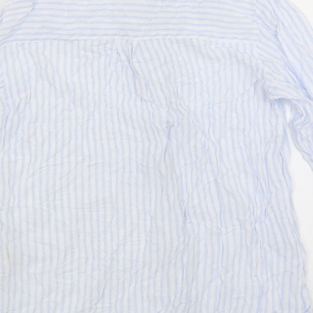 Pull & Bear Womens Blue Striped Basic Button-Up Size M