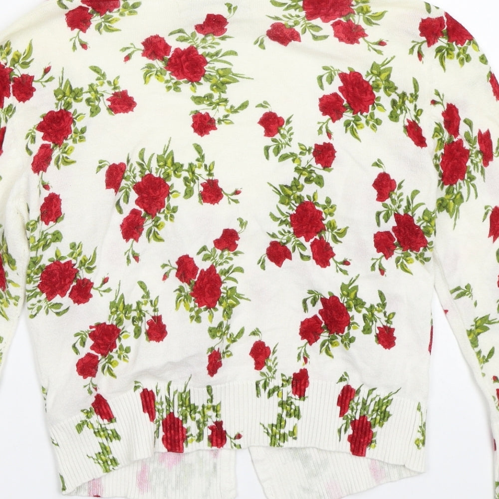 XXI Womens White Floral Cardigan Jumper Size S