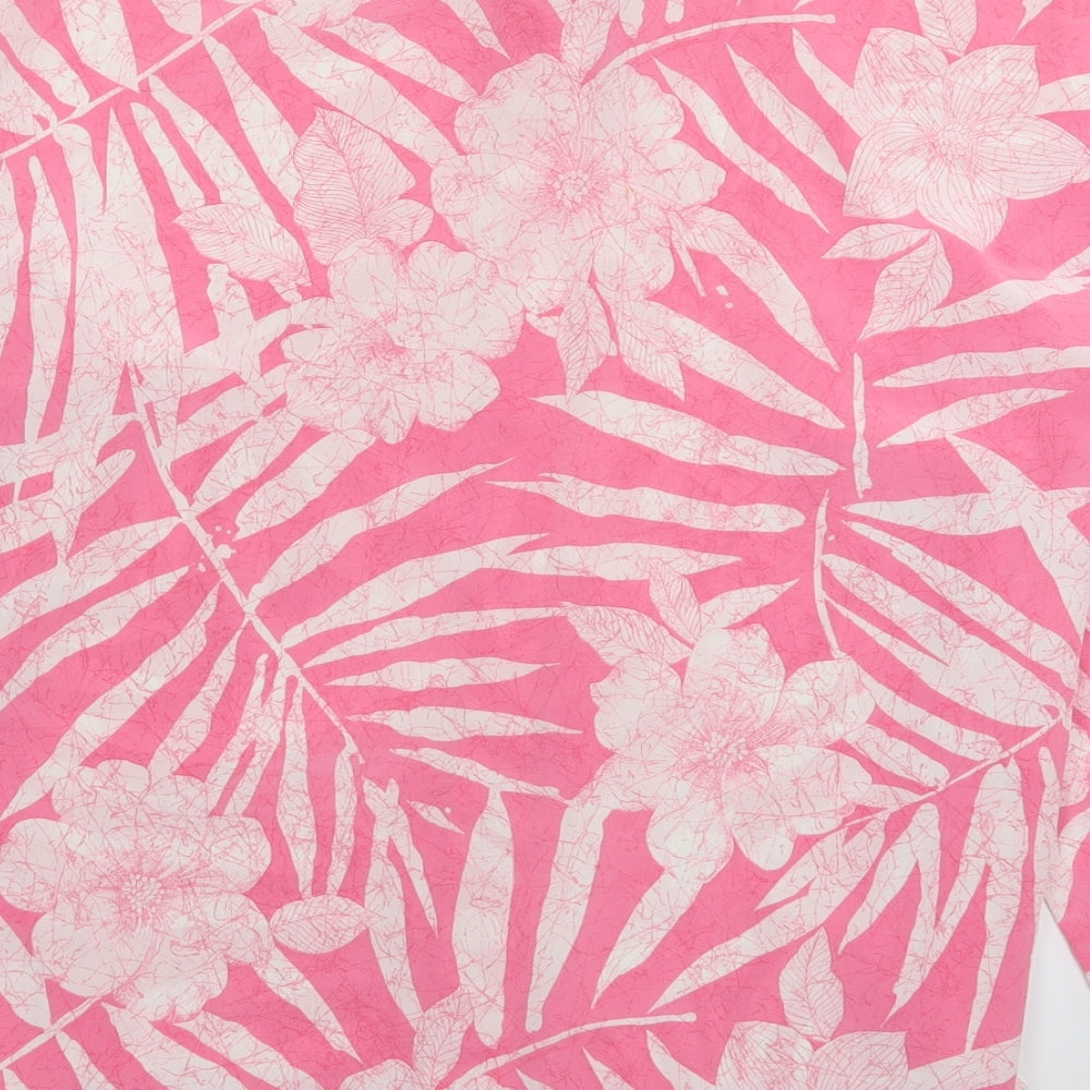 Preworn Womens Pink Floral Satin Basic Button-Up Size 14
