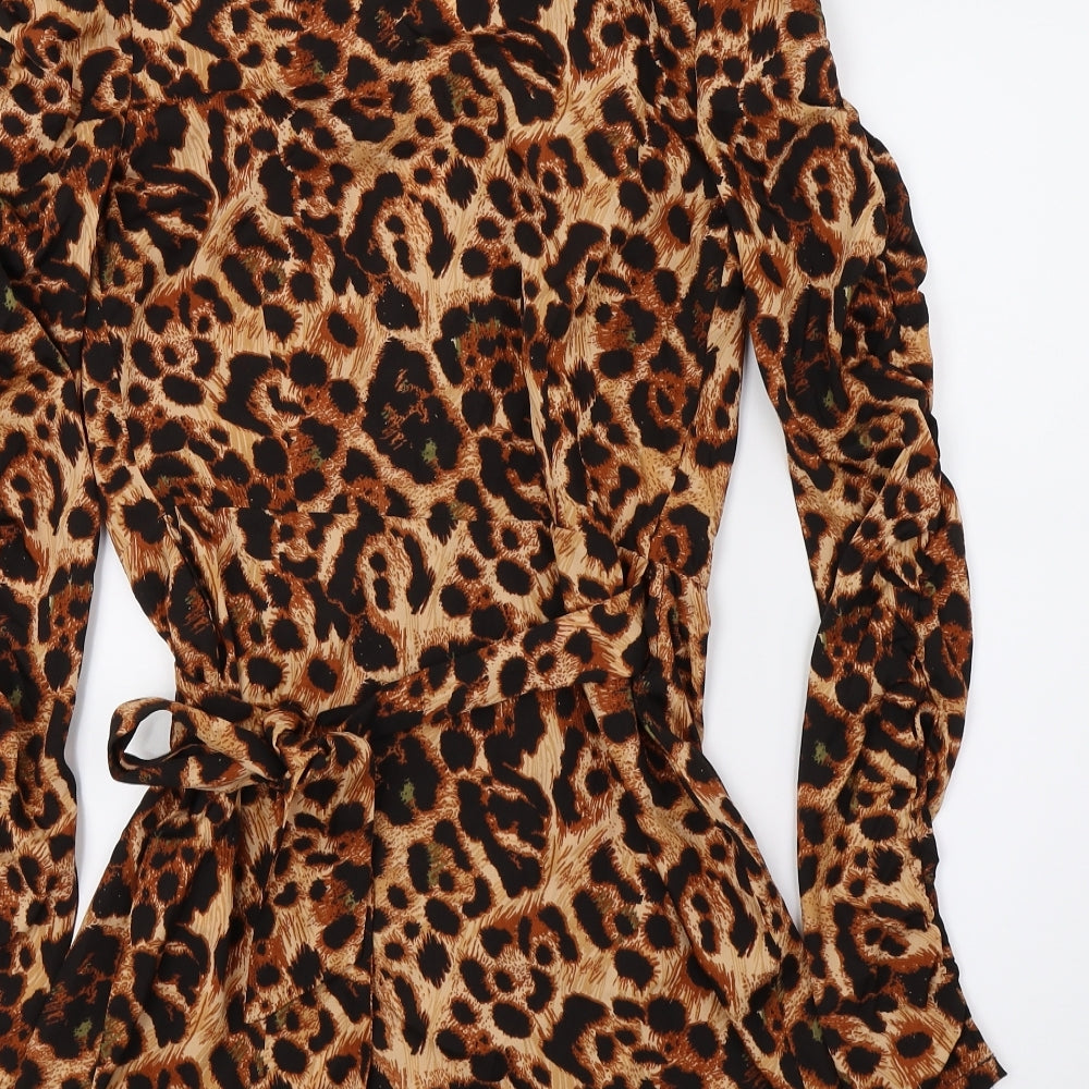 Influence Womens Brown Animal Print Wrap Dress Size 8