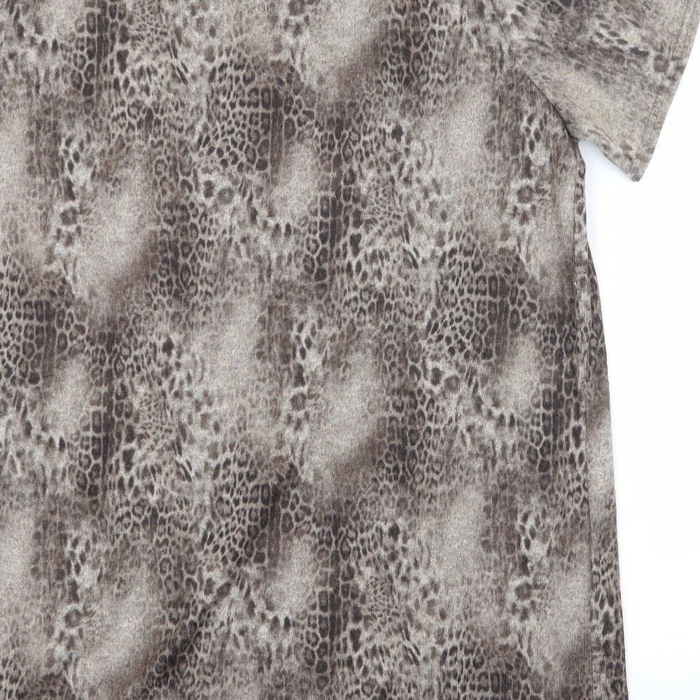Select Womens Beige Animal Print Basic T-Shirt Size 16