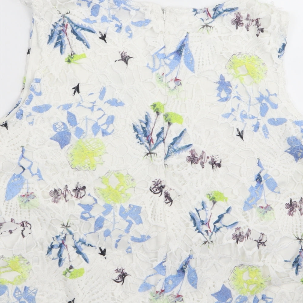 Select Womens White Floral Basic Tank Size 14