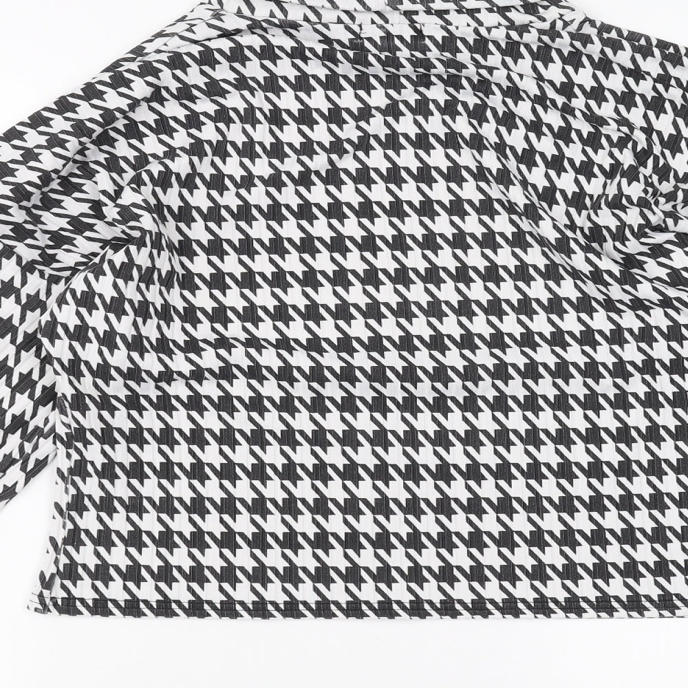 PRETTYLITTLETHING Womens Black Houndstooth Basic Blouse Size S