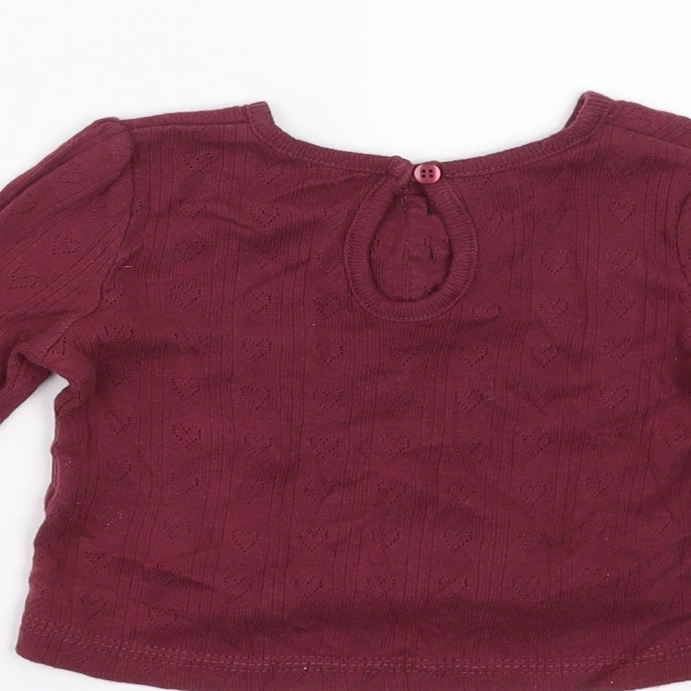 George Girls Purple Basic T-Shirt Size 6-9 Months - Hearts