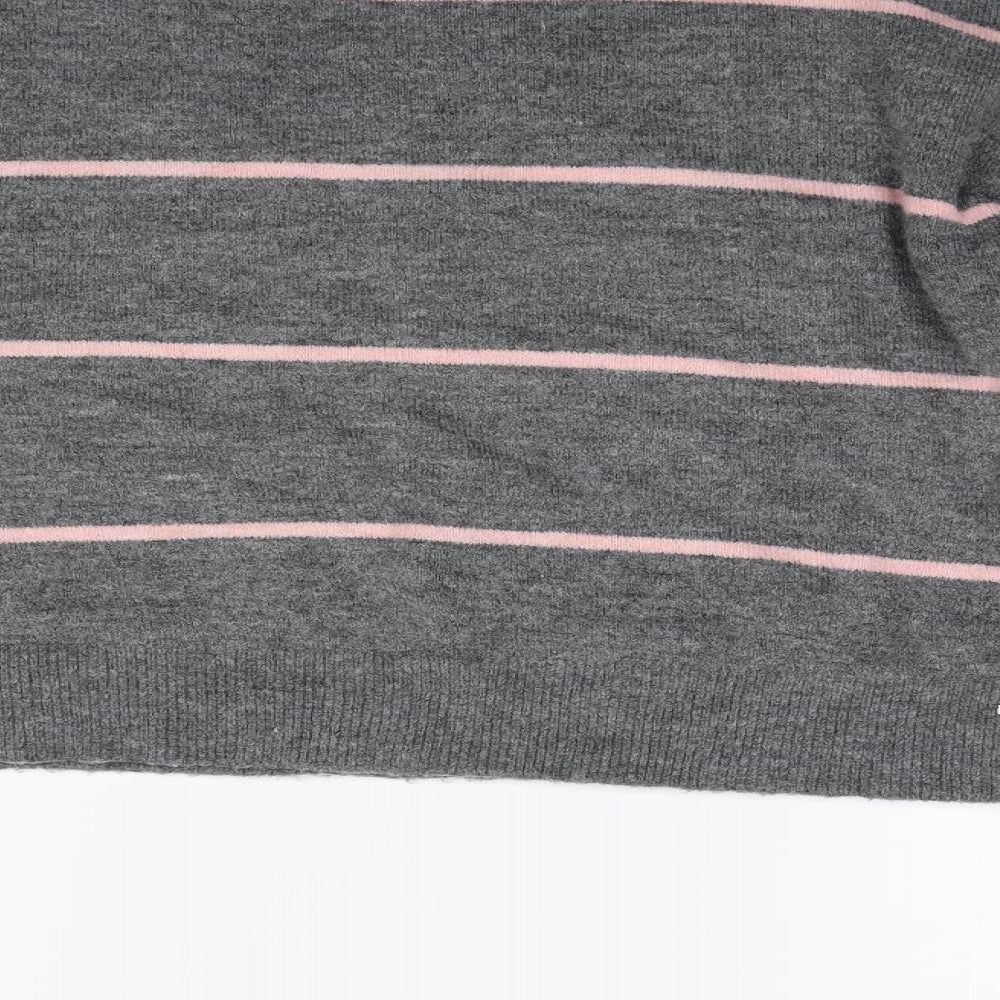 H&M Womens Grey Striped Henley Jumper Size S