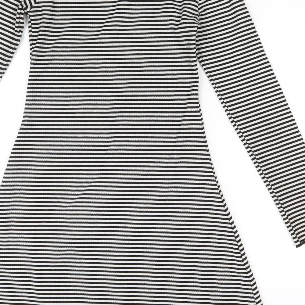 Divided Womens White Striped A-Line Size 8