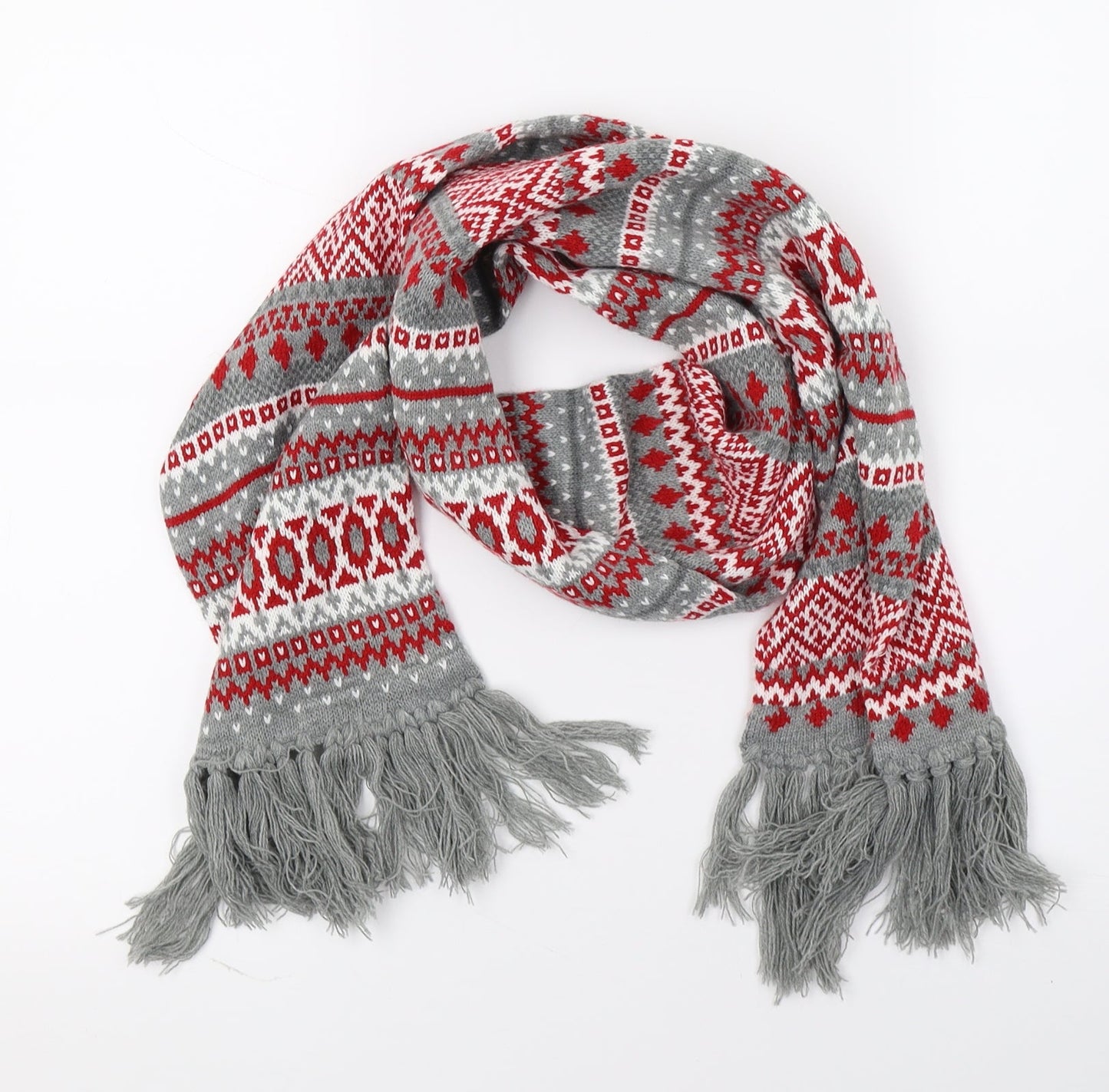 Preworn Womens Grey Geometric Knit Scarf