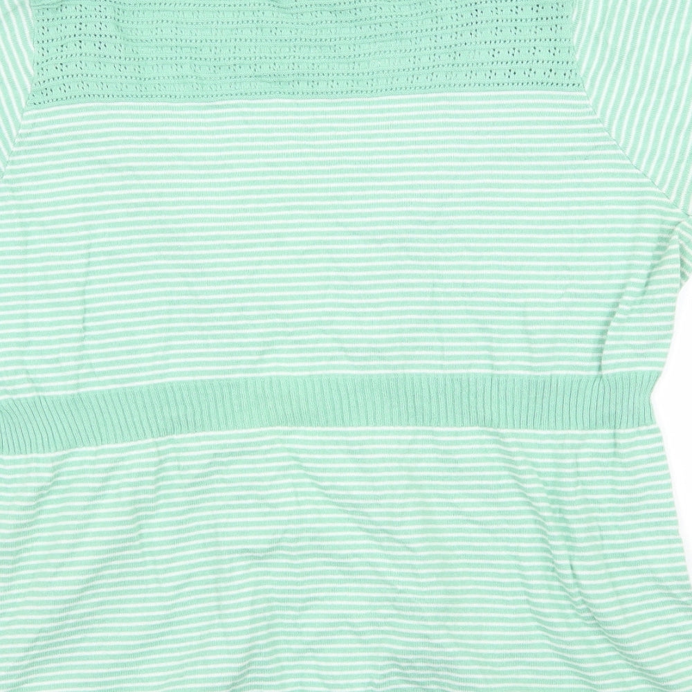 Per Una Womens Green Striped Knit Basic Blouse Size 16