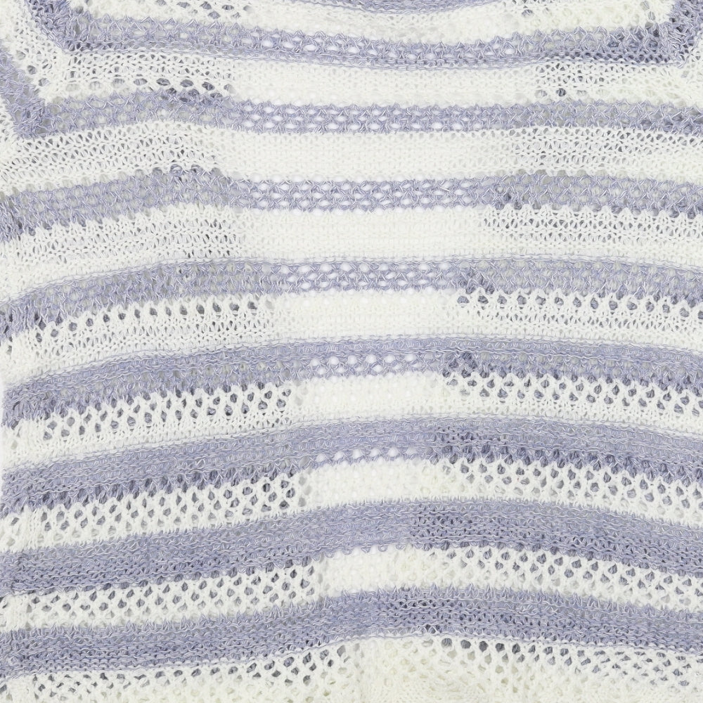 Matalan Womens White Striped Cardigan Jumper Size 6