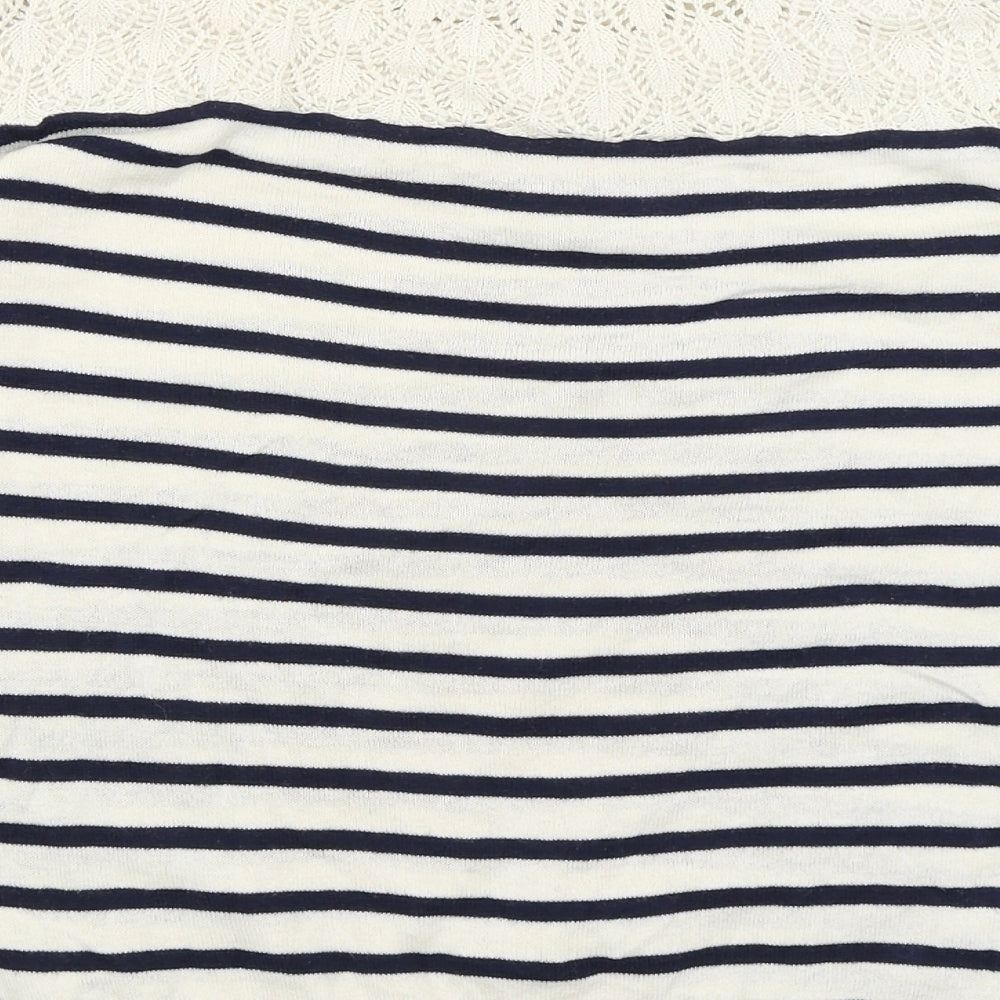 Earth Womens Ivory Striped Basic T-Shirt Size S