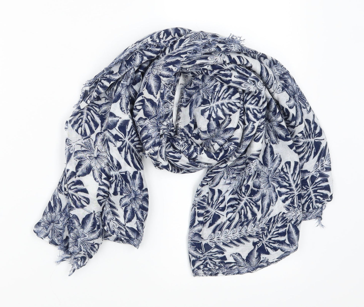 Preworn Womens Blue Floral Scarf - Leaf Print