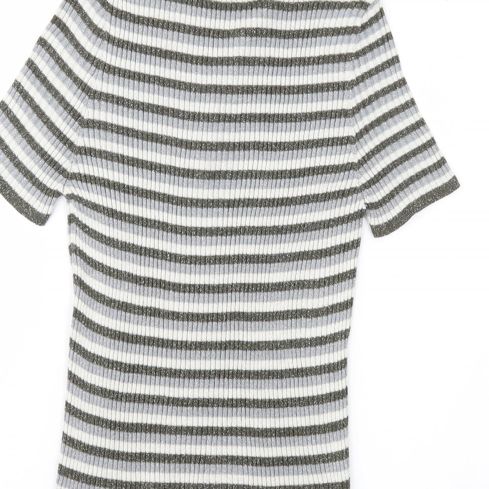 Mango Womens Grey Striped Pullover Jumper Size L