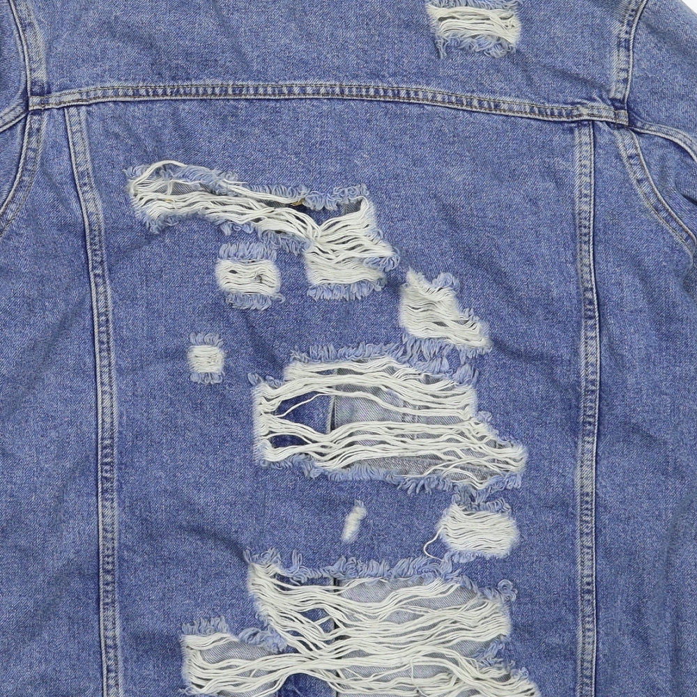 Denim & Co. Womens Blue Denim Jacket Size 10 - Distressed