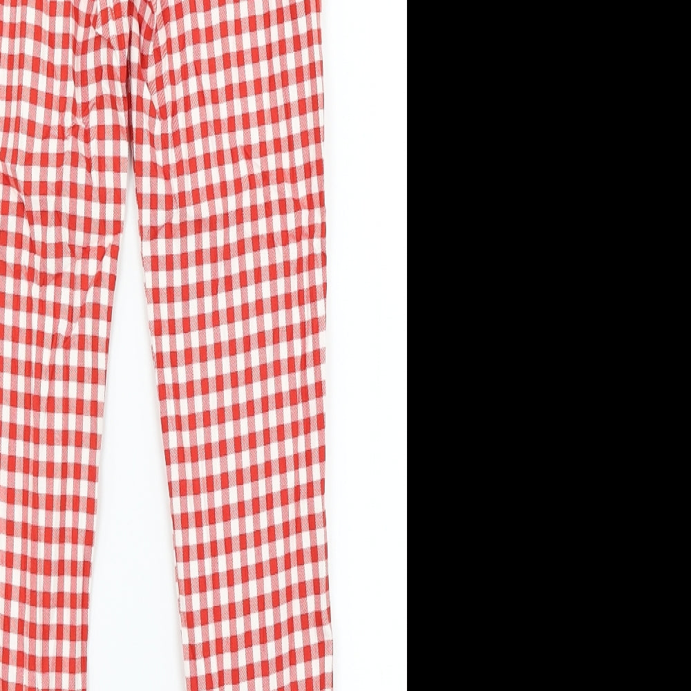 Astradivarius Womens Red Check Trousers Size 6 L26 in