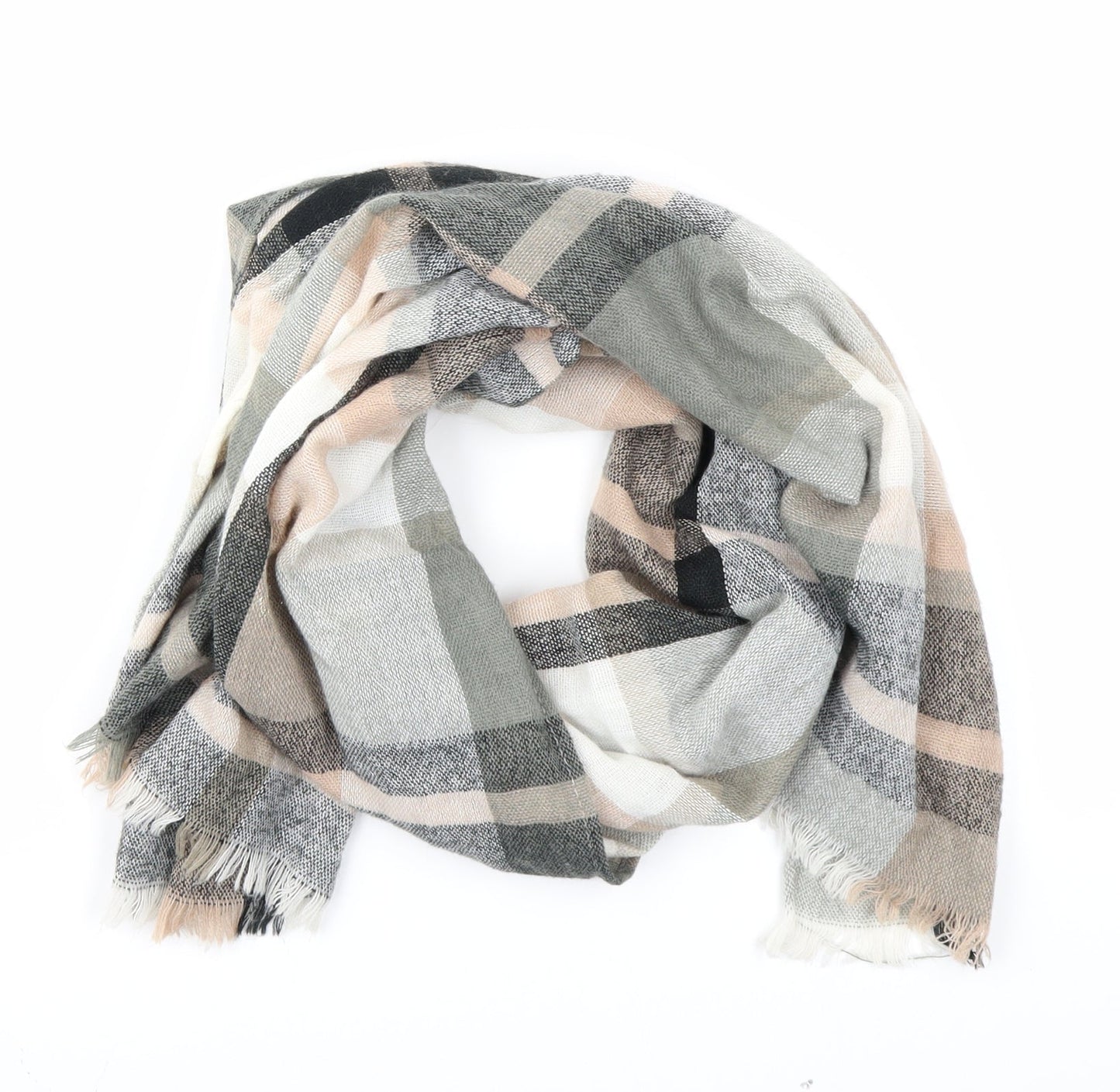 Preworn Womens Pink Plaid Knit Shawl/Wrap