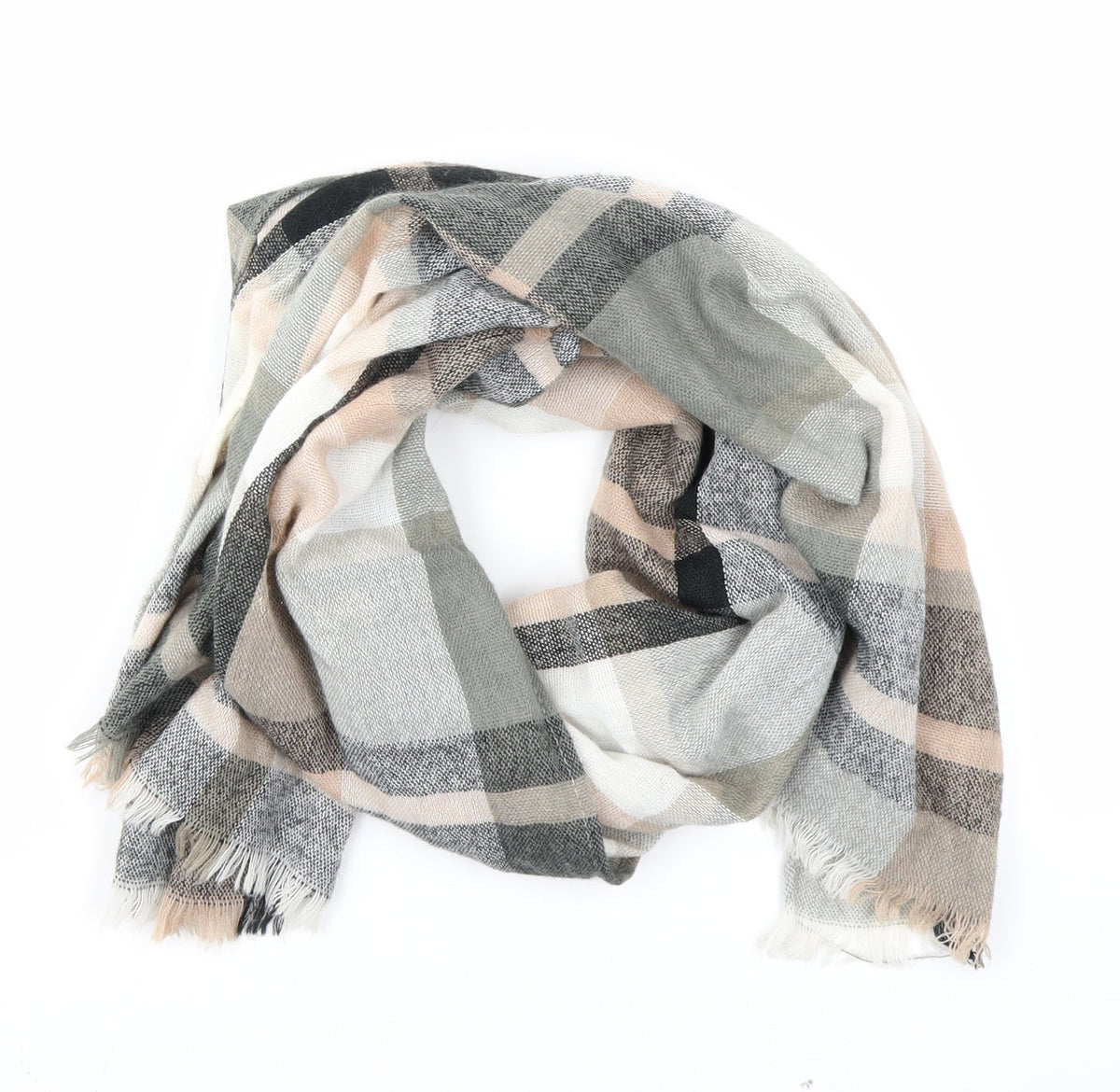 Preworn Womens Pink Plaid Knit Shawl/Wrap