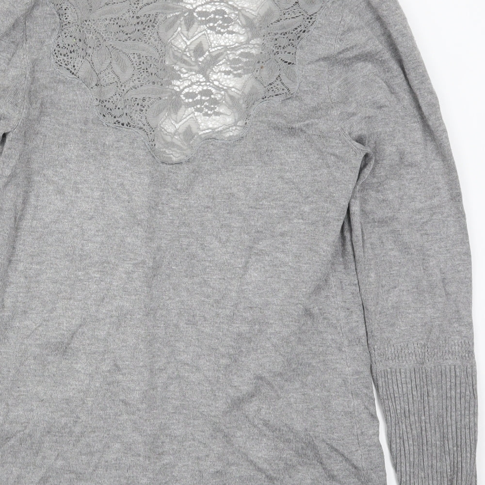 Soulmate Womens Grey Lace Cardigan Jumper Size S