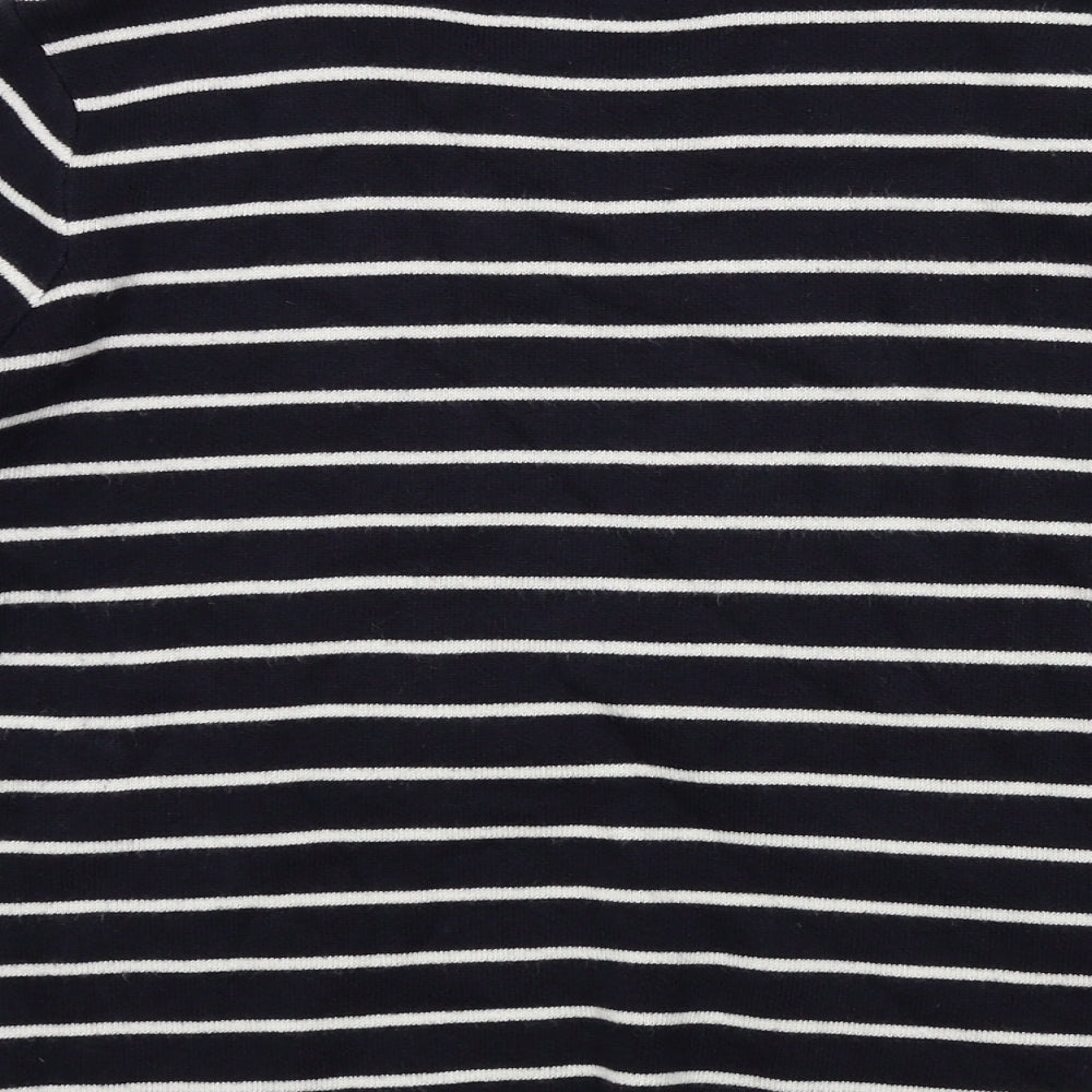 M&S Womens Blue Striped Pullover Jumper Size 14 - button detail on shoulder