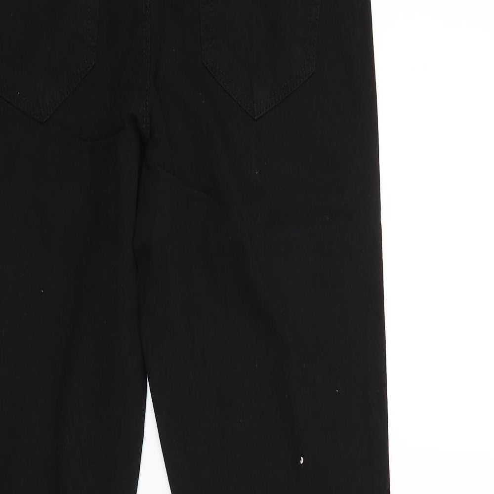 Brand and care label for denim.co women’s black trousers, size UK 8, 27-inch leg