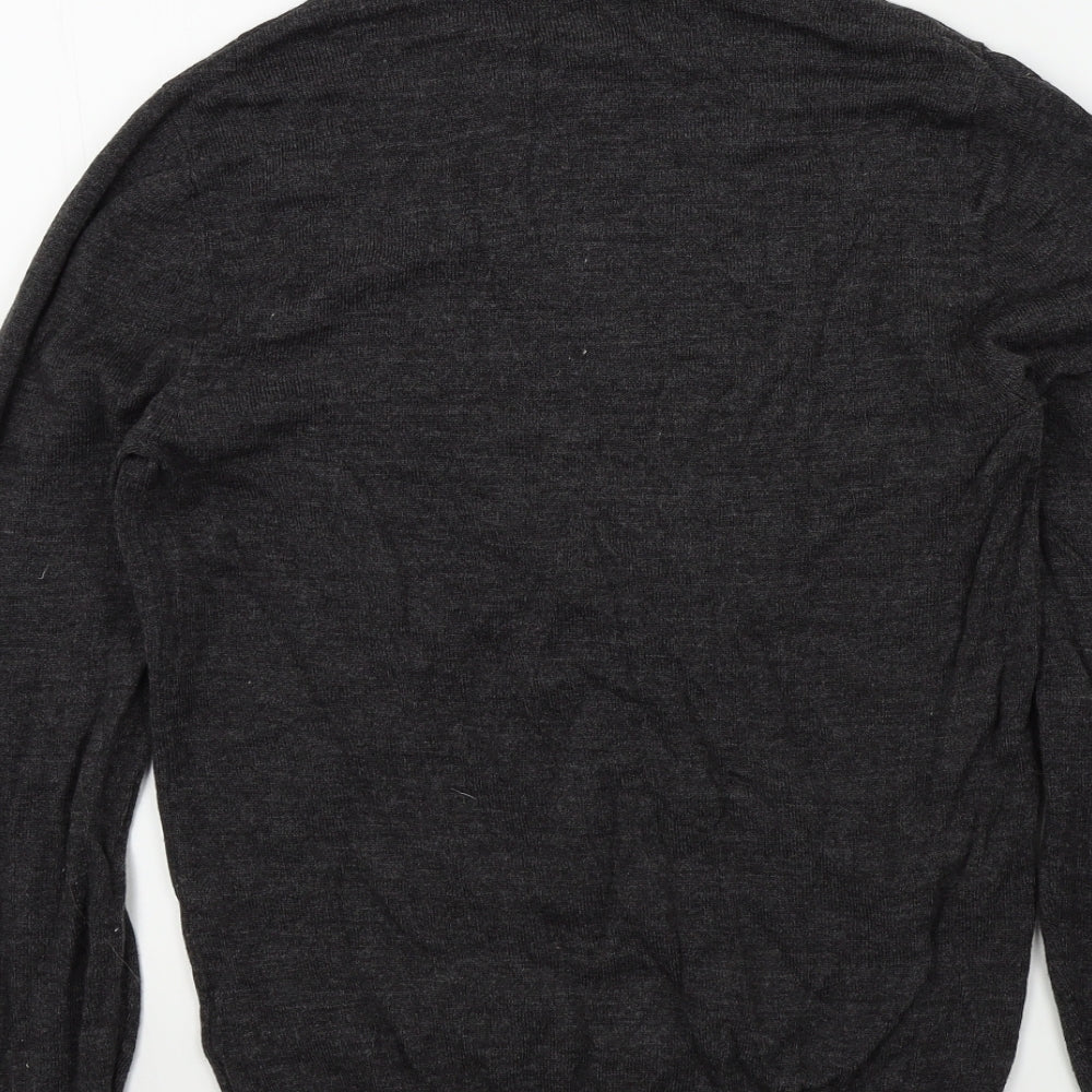 Brand and care label for ASOS men’s grey jumper, size M